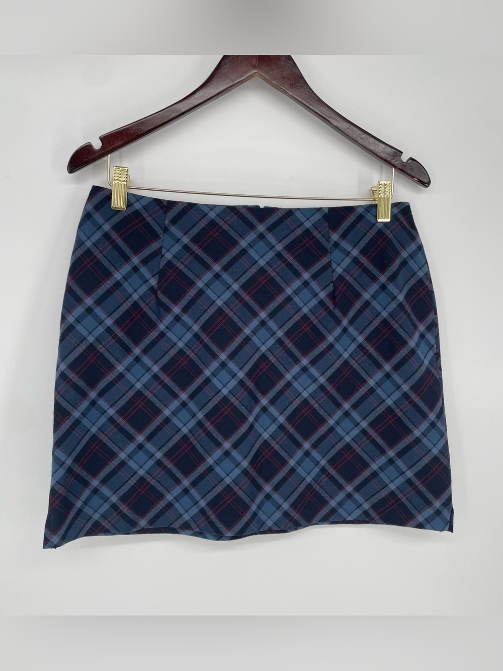 80s 90s Weather Vane Stretch Navy Blue Plaid Preppy / Grunge Mini Skirt